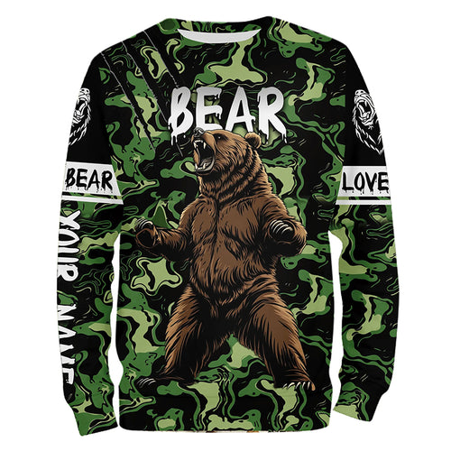 Bear hunter big game hunting green camouflage Customize Name 3D All Over Printed Shirts NQS4008