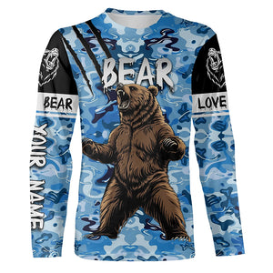 Bear hunter big game hunting blue camouflage Customize Name 3D All Over Printed Shirts NQS4009