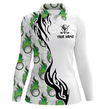 Load image into Gallery viewer, White and Green Flame Golf Ball pattern Women golf polo shirts custom women&#39;s golf outfits for team NQS8596