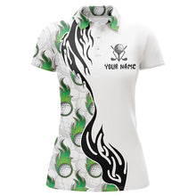 Load image into Gallery viewer, White and Green Flame Golf Ball pattern Women golf polo shirts custom women&#39;s golf outfits for team NQS8596