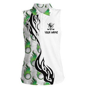 White and Green Flame Golf Ball pattern Women sleeveless polo shirt custom team women's golf outfits NQS8596