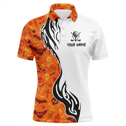 Orange Halloween Mens golf polo shirts custom men's golf outfits for team, Halloween golf gifts NQS8597