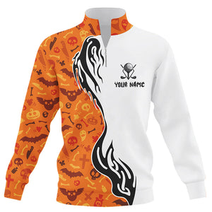 Orange Halloween Quarter zip golf sweatshirt custom golf sweater outfits, Halloween golf gifts NQS8597