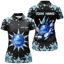 Load image into Gallery viewer, Snowflake Ice Blue Bowling ball and pins Custom Bowling Team Shirt For Women, Christmas Bowling Jersey NQS8600