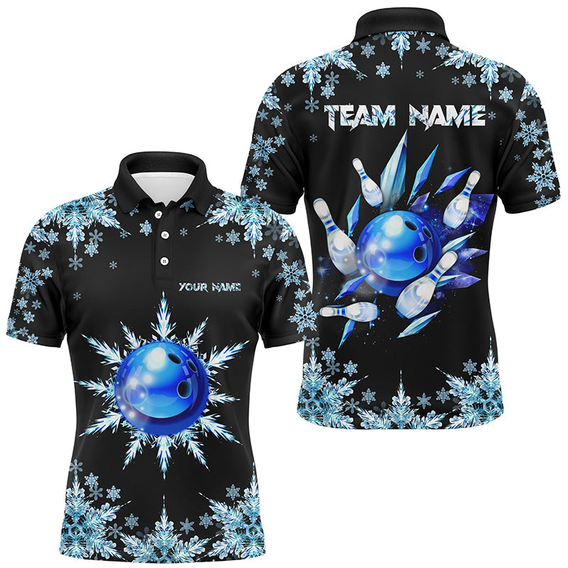 Snowflake Ice Blue Bowling ball and pins Custom Bowling Team Shirts For Men, Christmas Bowling Jerseys NQS8600