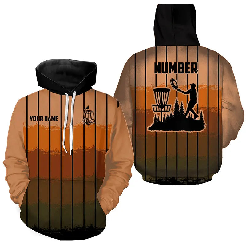 Orange stripe Retro disc golf Hoodies custom name and number frisbee golf hoodie NQS9080