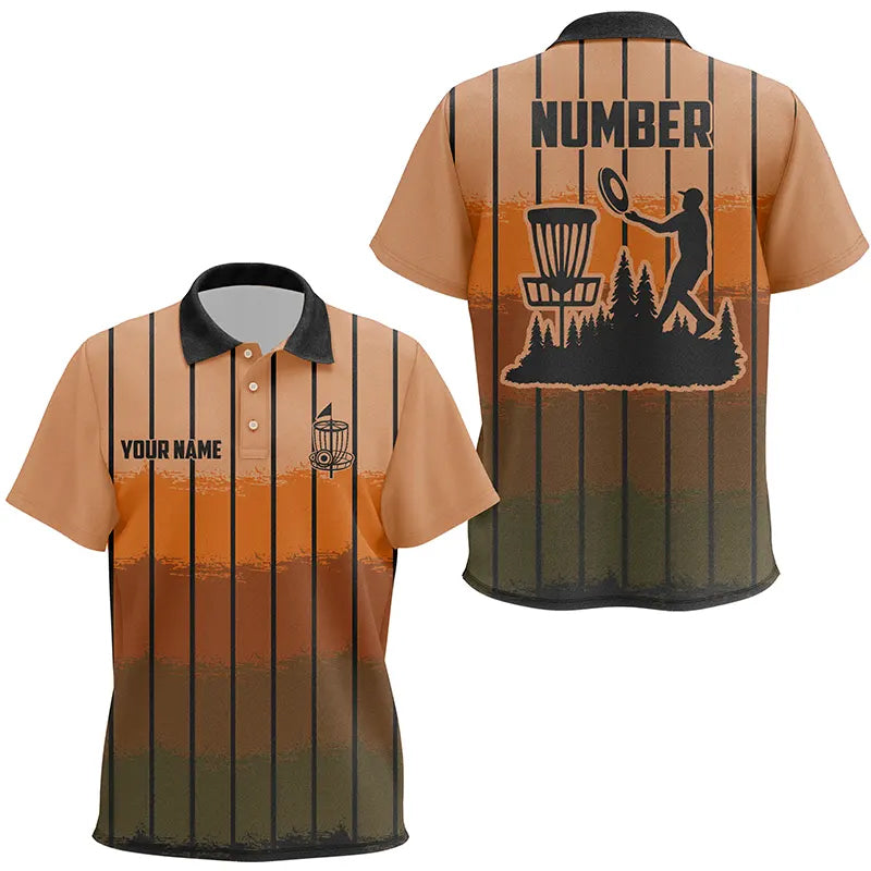 Orange stripe Retro disc golf polo shirt for Kid custom name and number frisbee golf jerseys NQS9080