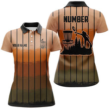 Load image into Gallery viewer, Orange stripe Retro disc golf polo shirt for women custom name and number frisbee golf jerseys NQS9080