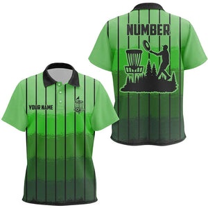 Green stripe Retro disc golf polo shirt for Kid custom name and number frisbee golf jerseys NQS9081