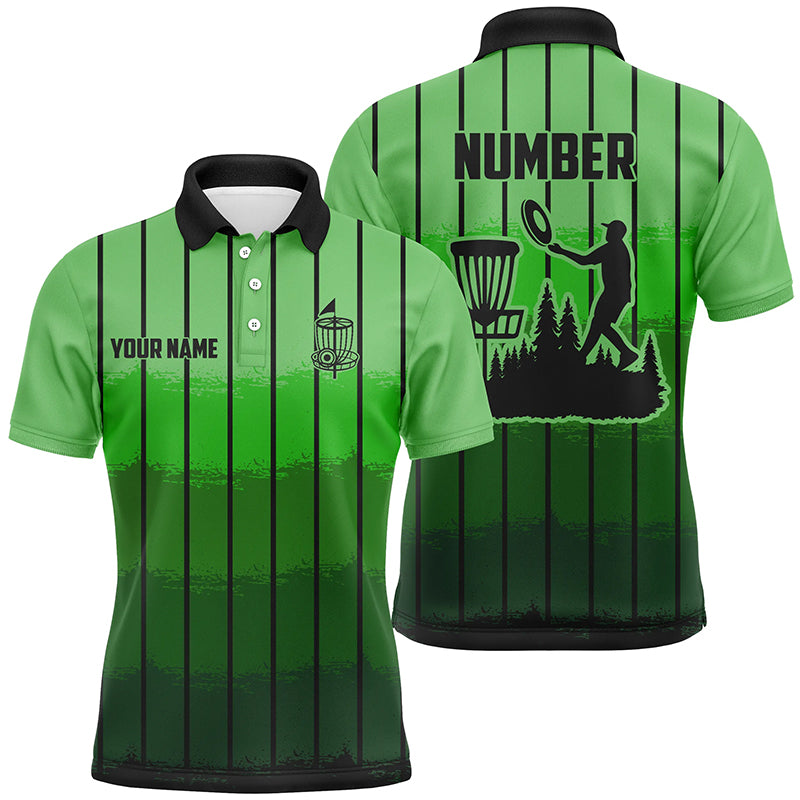 Green stripe Retro disc golf polo shirts for men custom name and number frisbee golf jerseys NQS9081