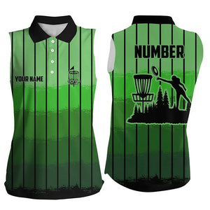 Green stripe Retro disc golf sleeveless polo shirt custom name and number frisbee golf jerseys NQS9081