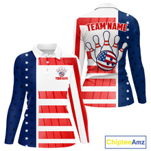 Load image into Gallery viewer, Red, White and Blue American Flag Bowling Shirts For Women Custom Patriotic Bowling Team Jerseys NQS11157