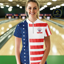 Load image into Gallery viewer, Red, White and Blue American Flag Bowling Shirts For Women Custom Patriotic Bowling Team Jerseys NQS11157