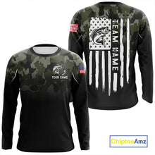 Load image into Gallery viewer, Black green camo American Flag Custom Largemouth Bass Fishing team shirts, bass fishing jerseys NQS11359