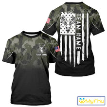 Load image into Gallery viewer, Black green camo American Flag Customize Name Patriotic Deer Hunting 3D All Over Printed Shirts NQS11360