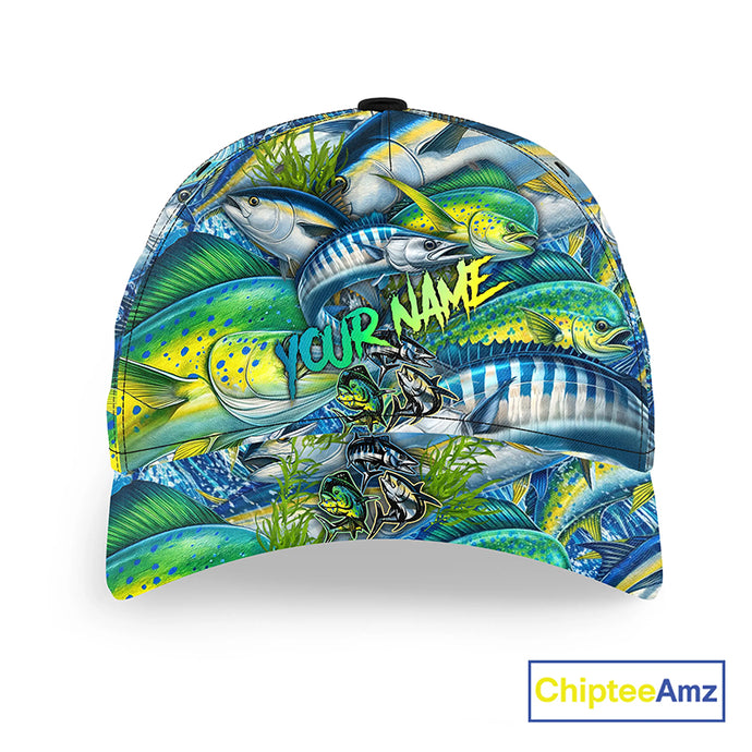Personalized fishing hats Mahi Mahi, Wahoo, Tuna offshore slam custom Unisex Baseball Angler hat cap NQS11363