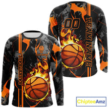 Load image into Gallery viewer, Black &amp; Orange Camo Flame Basketball vest, t-shirt, long sleeve, hoodie custom Basketball team jersey NQS11366