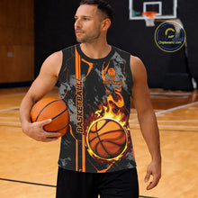 Load image into Gallery viewer, Black &amp; Orange Camo Flame Basketball vest, t-shirt, long sleeve, hoodie custom Basketball team jersey NQS11366