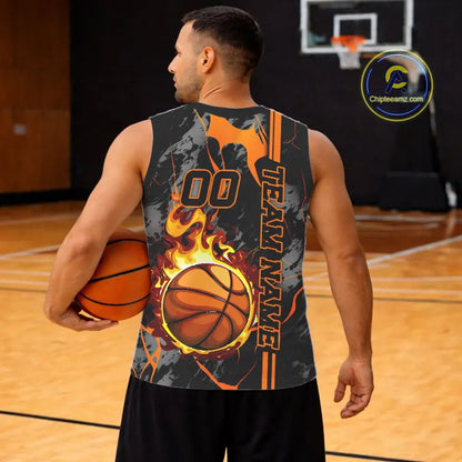 Black & Orange Camo Flame Basketball vest, t-shirt, long sleeve, hoodie custom Basketball team jersey NQS11366