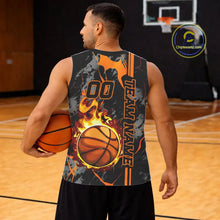 Load image into Gallery viewer, Black &amp; Orange Camo Flame Basketball vest, t-shirt, long sleeve, hoodie custom Basketball team jersey NQS11366