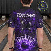 Load image into Gallery viewer, Personalized Black &amp; Purple bowling jersey Butterfly skull Bowling Team Shirts, bowling gifts for men NQS11367