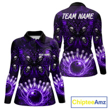 Load image into Gallery viewer, Custom Black &amp; Purple bowling jersey Butterfly skull Bowling Team Shirts, bowling attire for women NQS11367