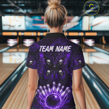 Load image into Gallery viewer, Custom Black &amp; Purple bowling jersey Butterfly skull Bowling Team Shirts, bowling attire for women NQS11367