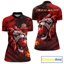 Load image into Gallery viewer, Black and Red Lion Bowling Polo, 1/4 Zip Jersey for Women, Lion Bowling Team League shirts NQS11572