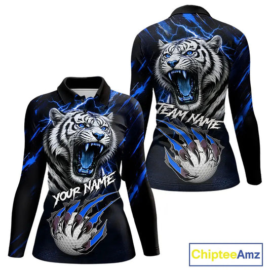 Black and Blue Lightning thunder Tiger Golf Polo shirts for Women custom Tiger team golf shirts NQS11574