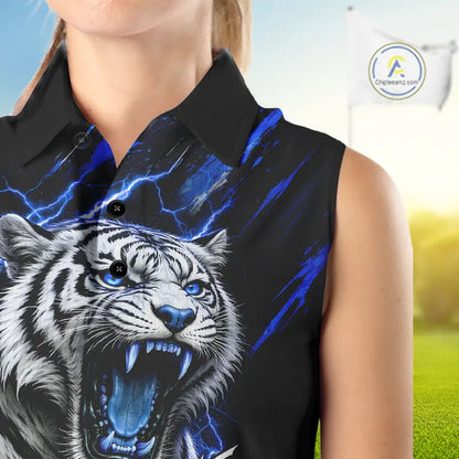 Black and Blue Lightning thunder Tiger Sleeveless Golf Polo shirts custom Tiger team golf shirts NQS11574