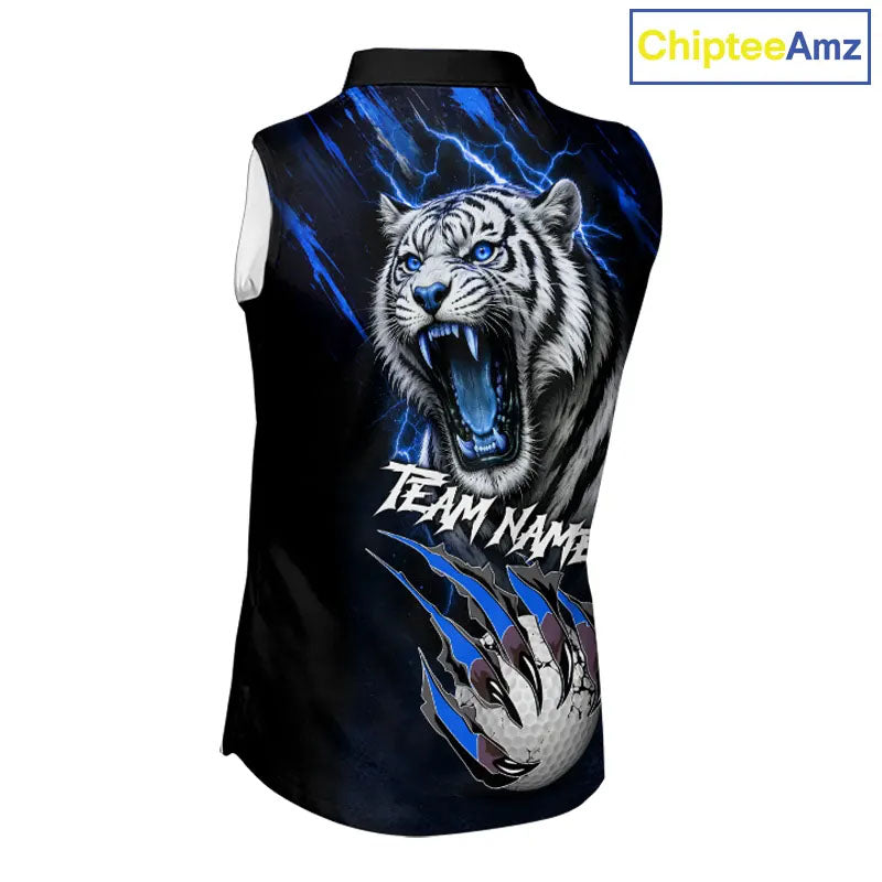 Black and Blue Lightning thunder Tiger Sleeveless Golf Polo shirts custom Tiger team golf shirts NQS11574