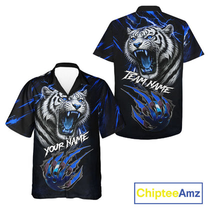 Black & Blue Lightning Thunder Tiger Bowling button-up shirts custom team Hawaiian Bowling jerseys NQS11575