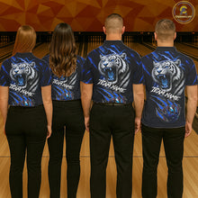 Load image into Gallery viewer, Black &amp; Blue Lightning Thunder Tiger Women Bowling Polo, 1/4 zip shirts custom team Bowling jerseys NQS11575