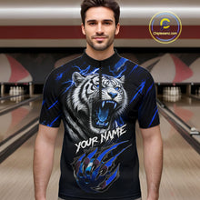 Load image into Gallery viewer, Black &amp; Blue Lightning Thunder Tiger Bowling Polo, 1/4 zip shirts for men custom team Bowling jerseys NQS11575
