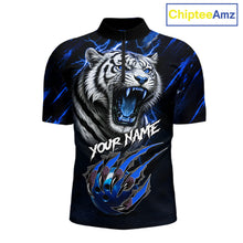 Load image into Gallery viewer, Black &amp; Blue Lightning Thunder Tiger Bowling Polo, 1/4 zip shirts for men custom team Bowling jerseys NQS11575