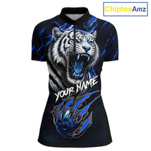 Load image into Gallery viewer, Black &amp; Blue Lightning Thunder Tiger Women Bowling Polo, 1/4 zip shirts custom team Bowling jerseys NQS11575