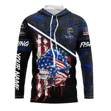 Load image into Gallery viewer, American Flag Mahi mahi fishing blue camo Custom name long sleeve Fishing Shirts NQS4820