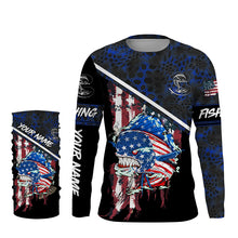 Load image into Gallery viewer, American Flag Mahi mahi fishing blue camo Custom name long sleeve Fishing Shirts NQS4820