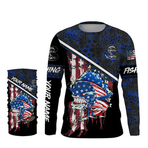 American Flag Mahi mahi fishing blue camo Custom name long sleeve Fishing Shirts NQS4820