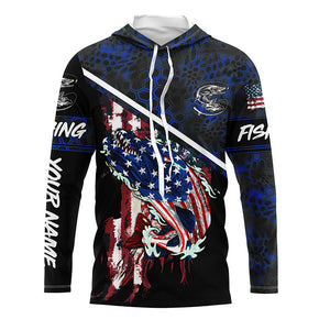 American Flag Norrthern pike fishing blue camo Custom name long sleeve Fishing Shirts NQS4822