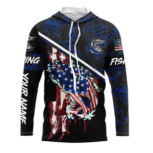 American Flag Northern pike fishing blue camo Custom name long sleeve Fishing Shirts NQS4822