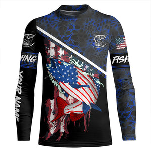 American Flag trout fishing blue camo Custom name trout long sleeve Fishing Shirts NQS4823