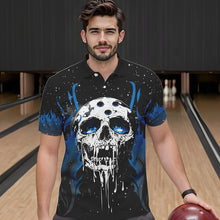 Load image into Gallery viewer, Custom Black and Blue Flame Galaxy Skull Bowling Shirts for Men, Skull Bowling Team Shirts Uniform NQS9622