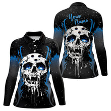 Load image into Gallery viewer, Custom Black and Blue Flame Galaxy Skull Bowling Shirts for Women, Skull Bowling Team Shirts Uniform NQS9622
