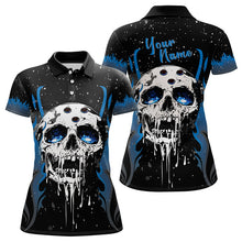 Load image into Gallery viewer, Custom Black and Blue Flame Galaxy Skull Bowling Shirts for Women, Skull Bowling Team Shirts Uniform NQS9622