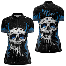 Load image into Gallery viewer, Custom Black and Blue Flame Galaxy Skull Bowling Shirts for Women, Skull Bowling Team Shirts Uniform NQS9622