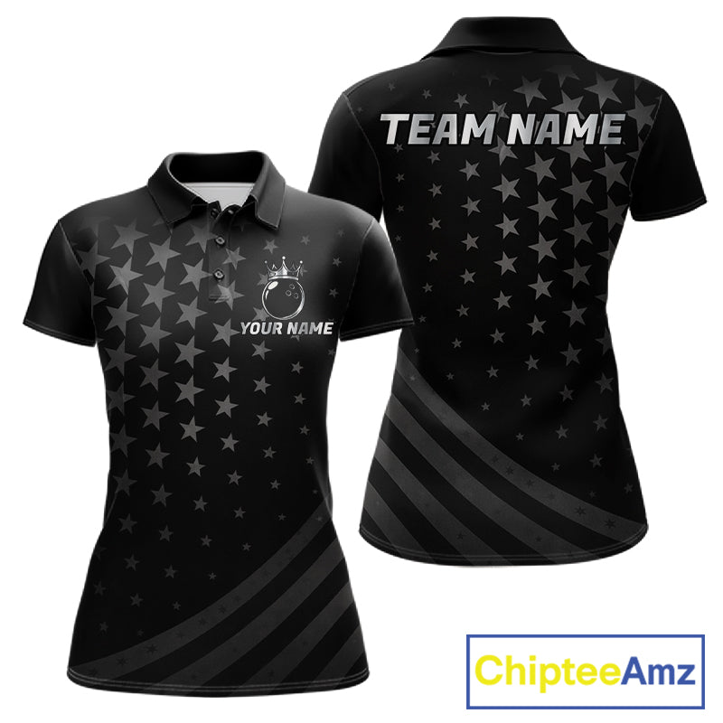Custom Black American Flag Bowling Team Shirts For Women, Personalized patriotic Bowling League Shirt NQS11706