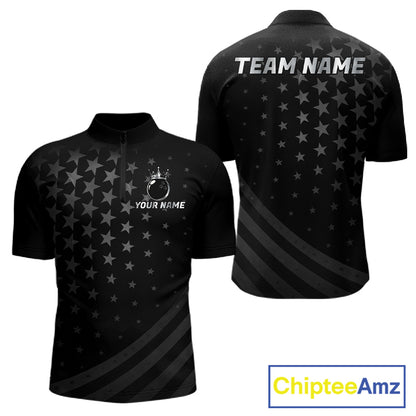 Custom Black American Flag Bowling Team Shirts For Men, Personalized patriotic Bowling League Shirts NQS11706