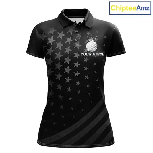 Custom Black American Flag Golf Team Shirts For Women, Personalized patriotic Ladies Golf top NQS11707