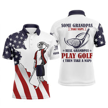 Load image into Gallery viewer, American flag patriotic Mens golf polos shirts custom skull grandpas take naps real grandpas play golf NQS5096